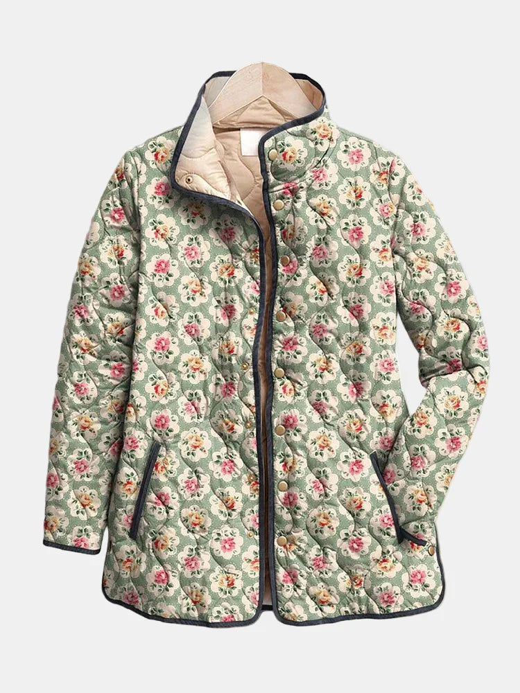Aveline | Pikowana Kurtka z Wzorem Kwiatowym w Stylu Vintage