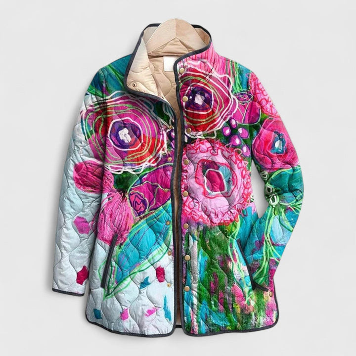 Antonina – Pikowana Kurtka w Kwiatowy Wzór Vintage
