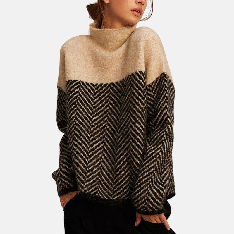 Lena | Elegancki damski sweter z jodełkowym wzorem
