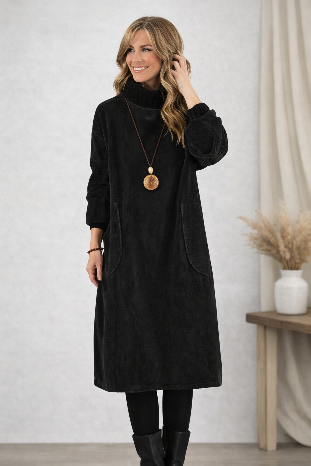 Klara | Elegancka swetrowa sukienka midi z golfem