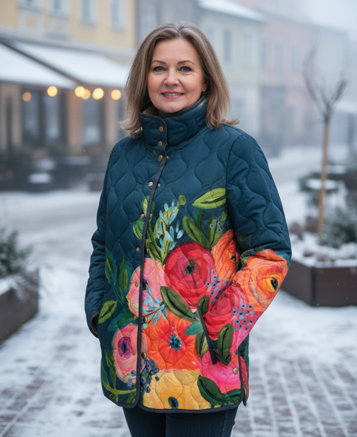 Antonina – Pikowana Kurtka w Kwiatowy Wzór Vintage
