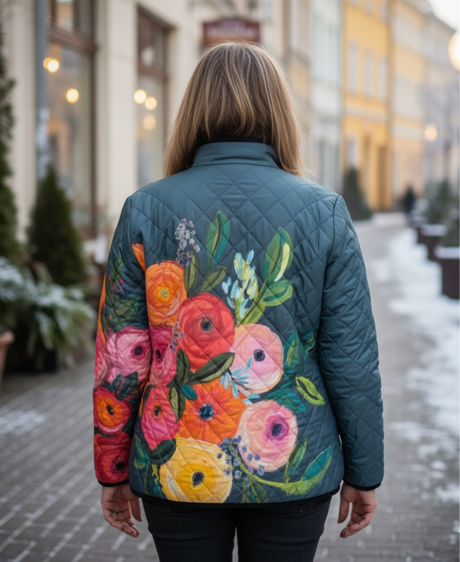 Antonina – Pikowana Kurtka w Kwiatowy Wzór Vintage