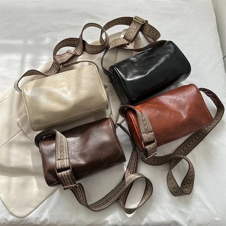 Trine™ | Vintage Skórzana Torebka Crossbody z Woven Paskiem Regulowanym