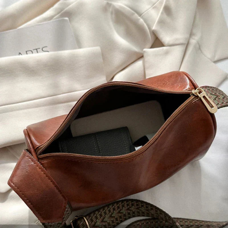 Trine™ | Vintage Skórzana Torebka Crossbody z Woven Paskiem Regulowanym