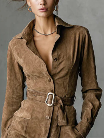 Serena | Elegancka Sukienka Midi z Pasek i Zamszową Strukturą