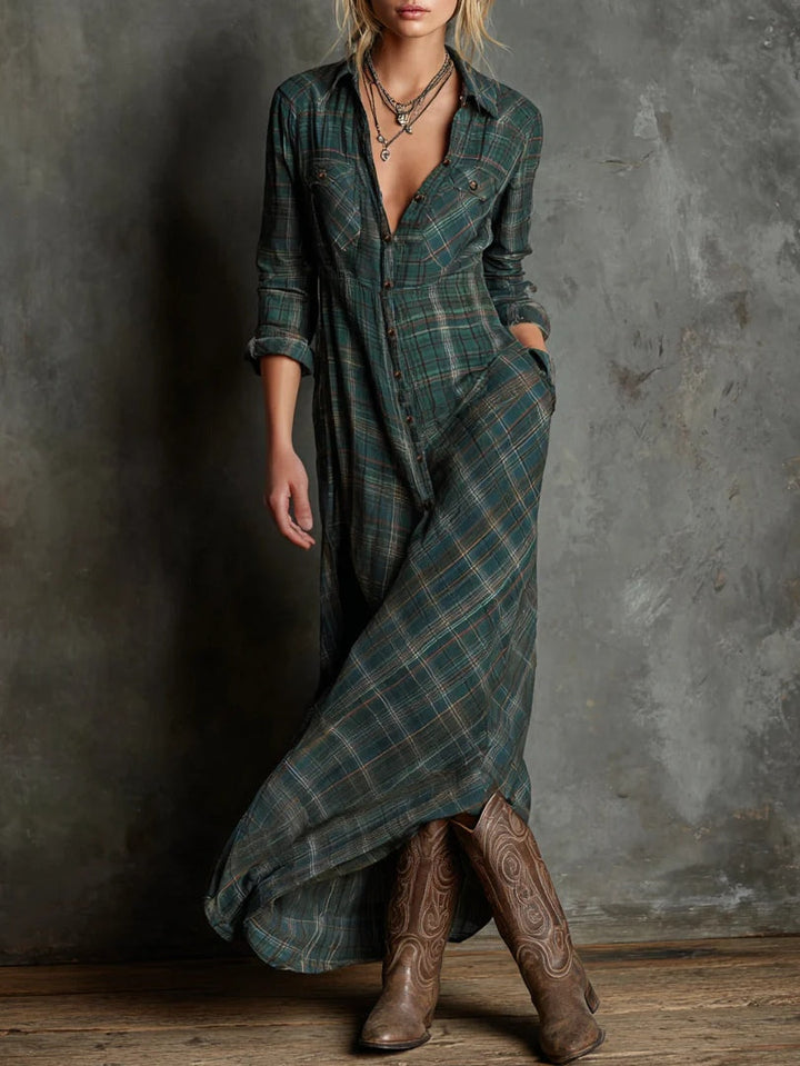 Sienna | Długa Sukienka z Zielonymi Akcentami
