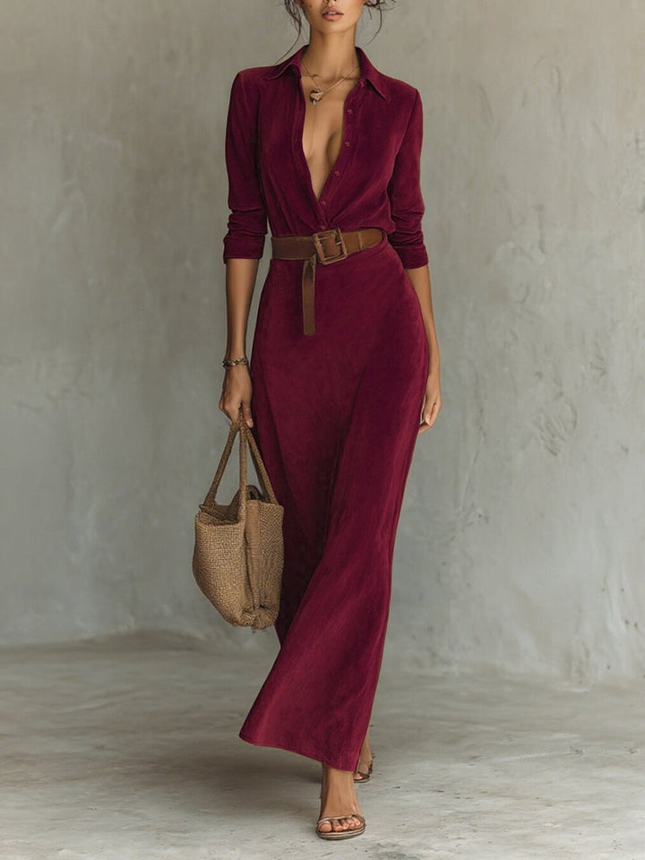Adelina | Elegancka Sukienka Maxi z Kołnierzem