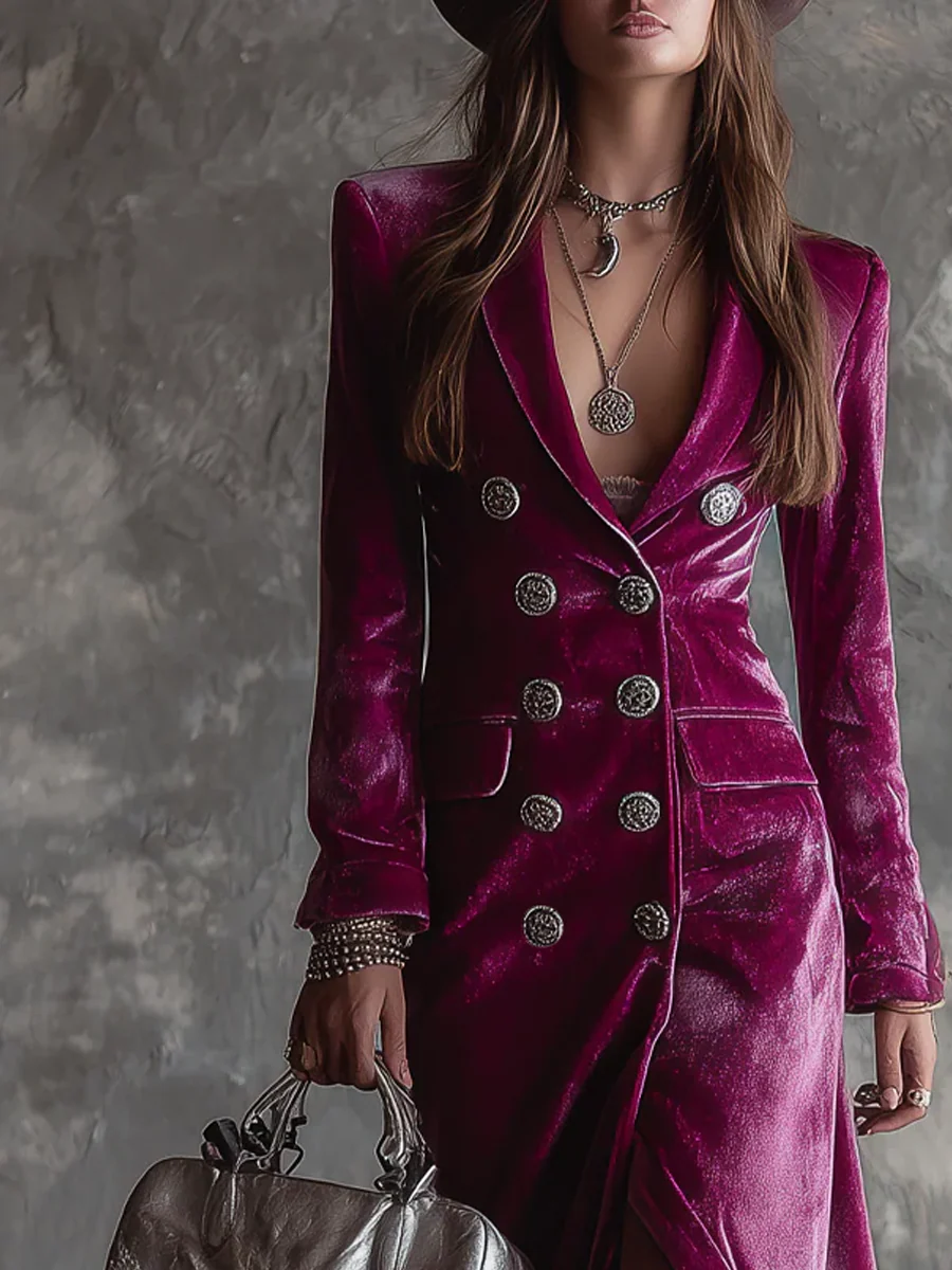 Viviana | Welurowa Sukienka Blazer Maxi