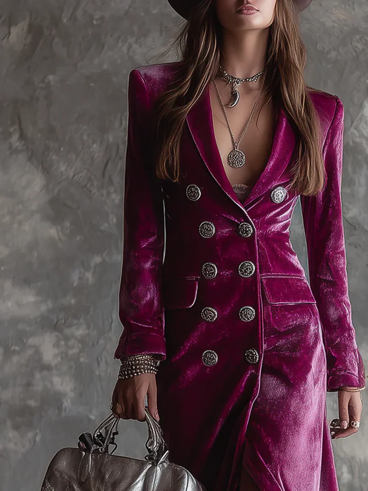Viviana | Welurowa Sukienka Blazer Maxi