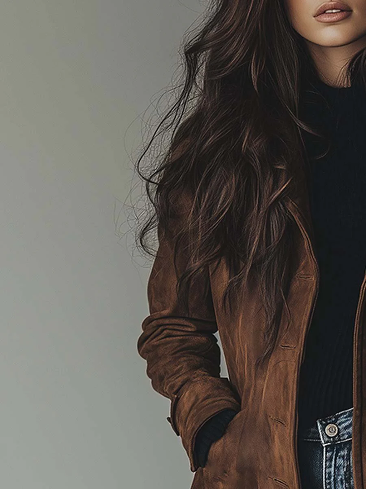 Konstancja | Zamszowy płaszcz trench w stylu vintage