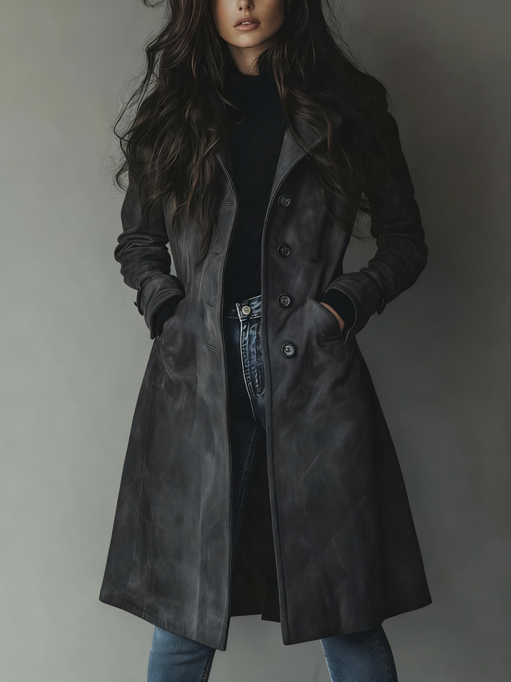 Konstancja | Zamszowy płaszcz trench w stylu vintage