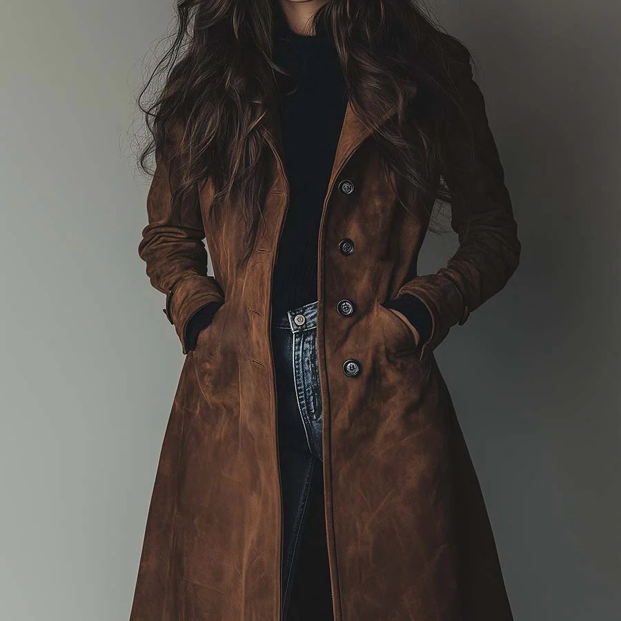 Konstancja | Zamszowy płaszcz trench w stylu vintage