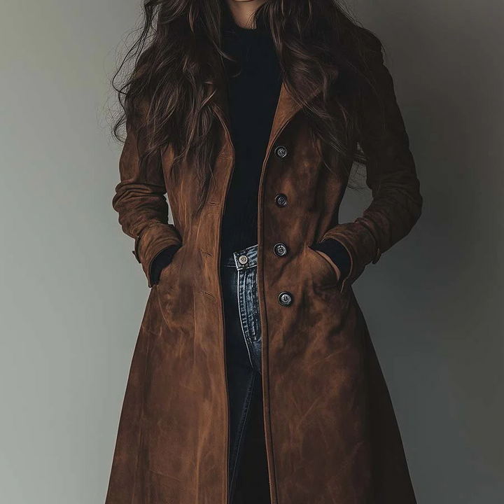 Konstancja | Zamszowy płaszcz trench w stylu vintage