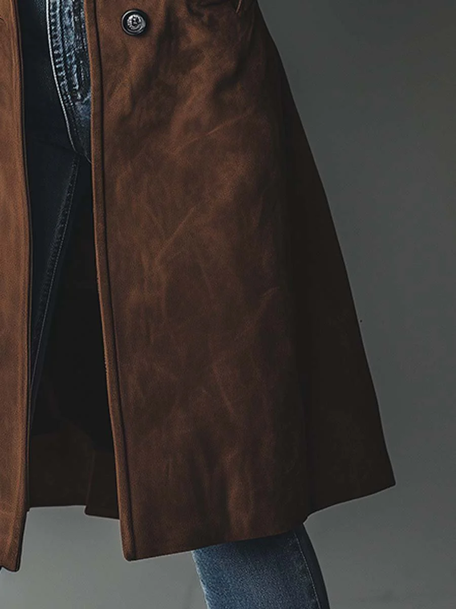 Konstancja | Zamszowy płaszcz trench w stylu vintage