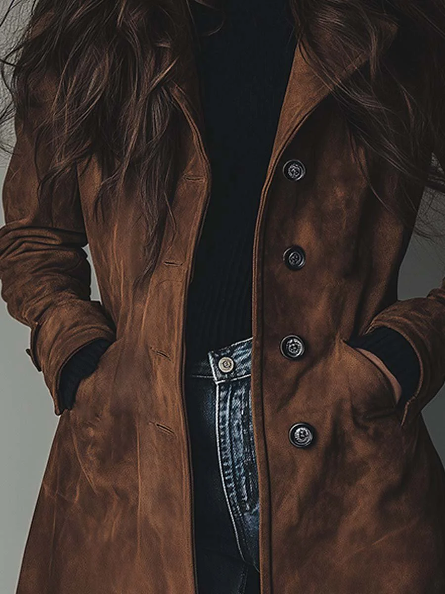 Konstancja | Zamszowy płaszcz trench w stylu vintage