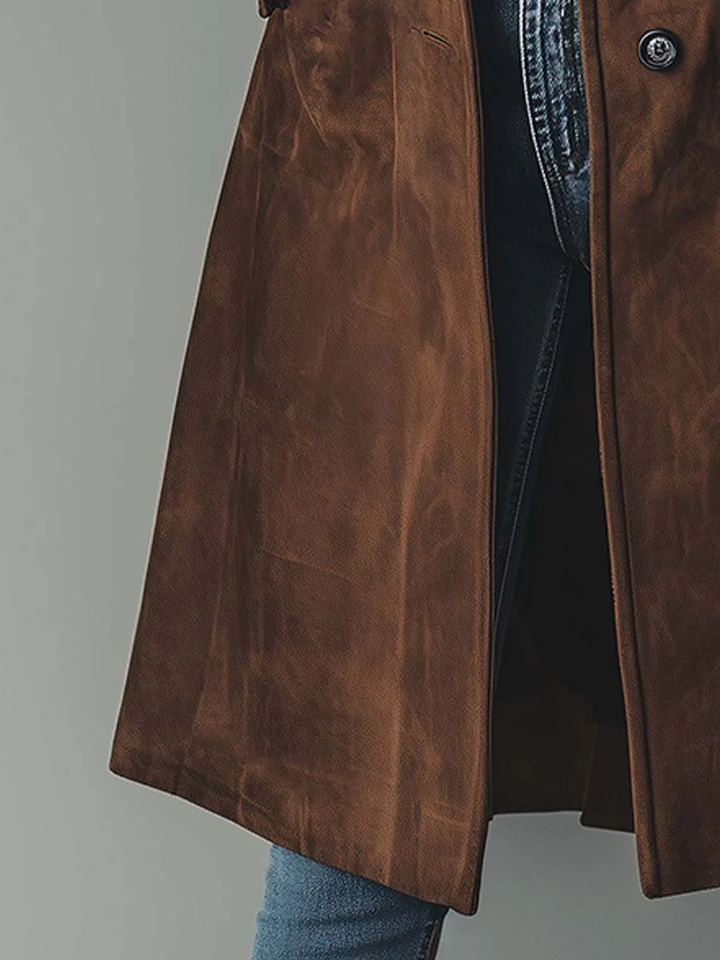 Konstancja | Zamszowy płaszcz trench w stylu vintage